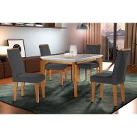 Sala De Jantar Completa Londrina C- Tampo Madeirado C- Vidro Canto Curvo 120x80cm E 4 Cadeiras Amsterdã Imbuia-off White - Suede Grafite - Rufato - 1