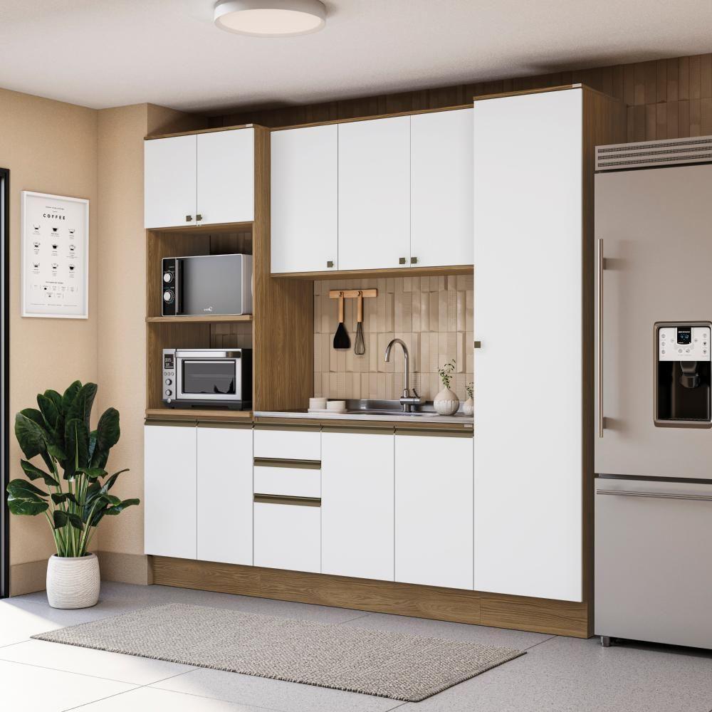 Cozinha Compacta Celeste Kappesberg 100% Mdf Nogueira/branco 240cm - 1