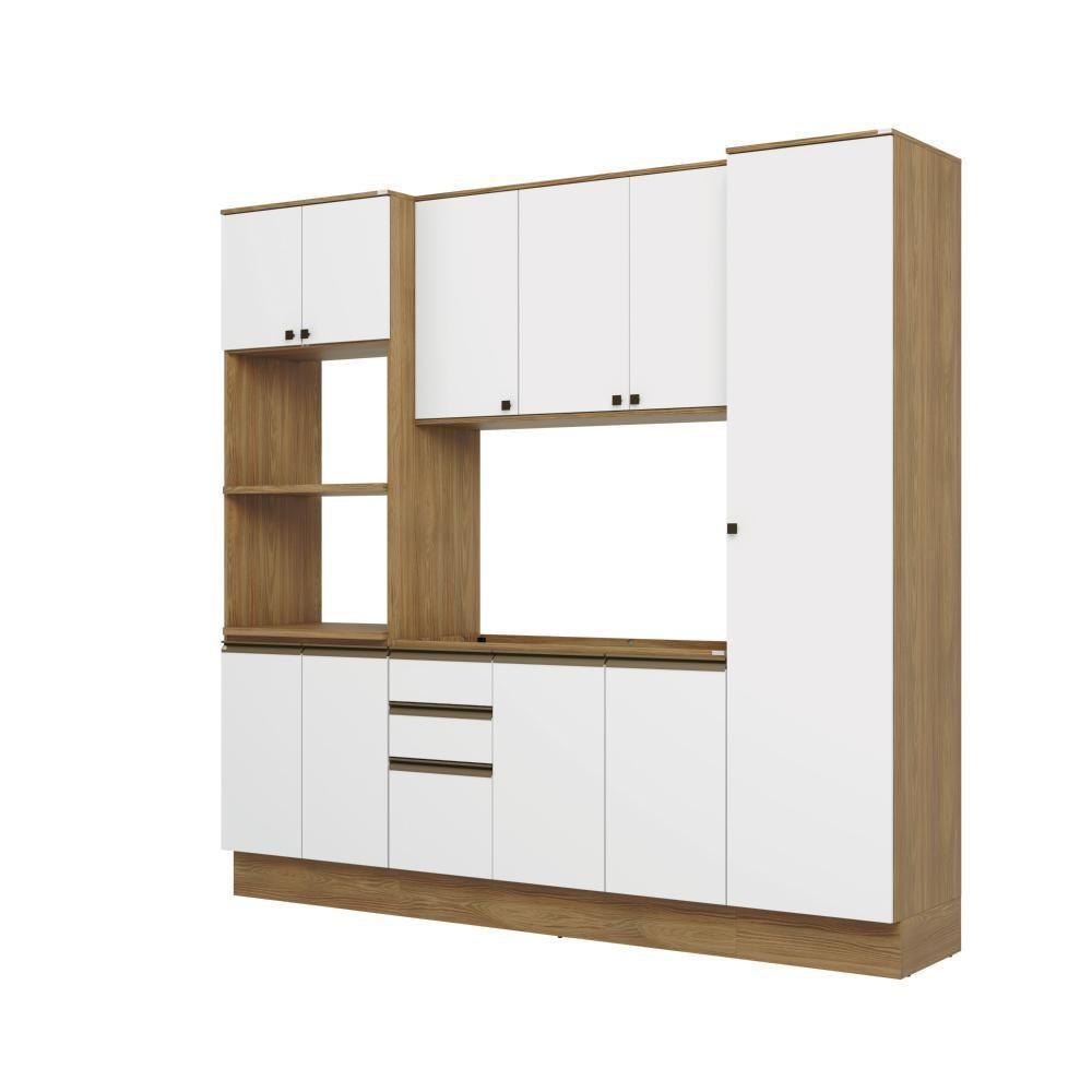 Cozinha Compacta Celeste Kappesberg 100% Mdf Nogueira/branco 240cm - 2