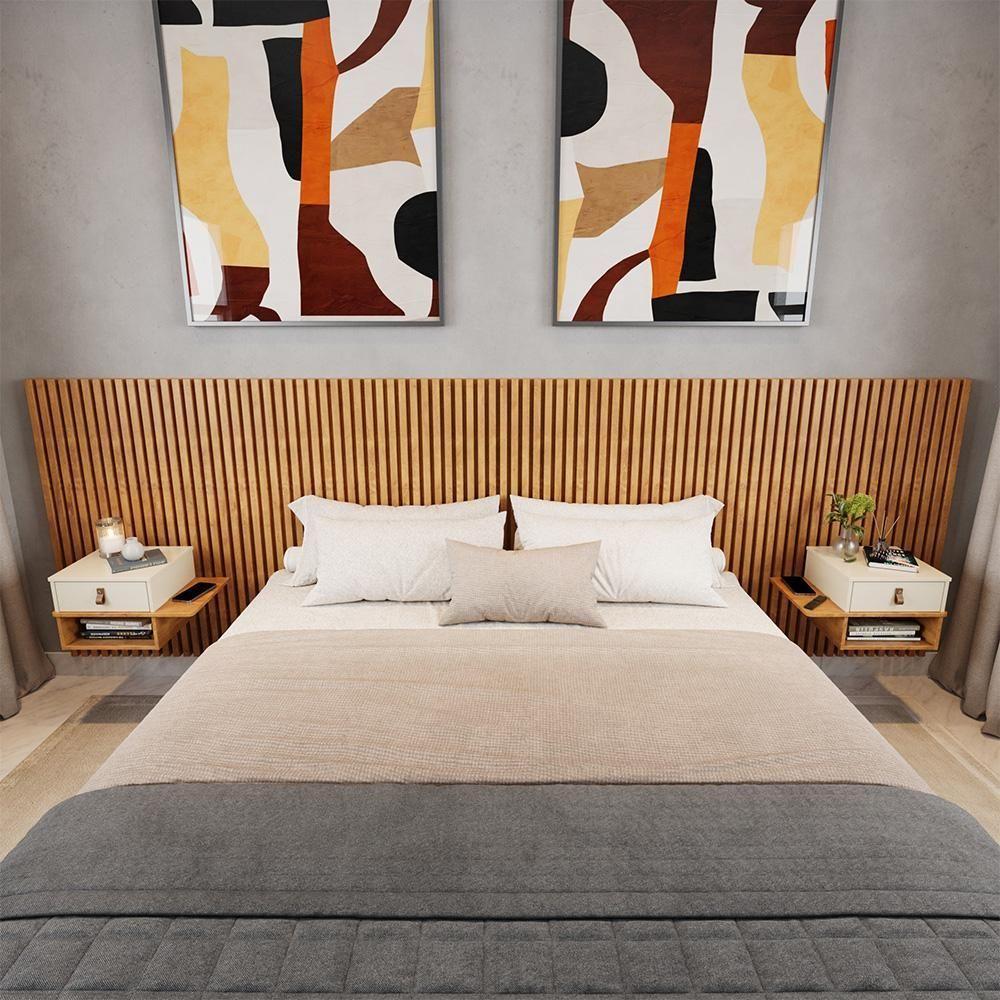 Cabeceira King Ripada Quarto Manila 2 Mesas Com Gaveta Nature/perola Nature/perola - 2