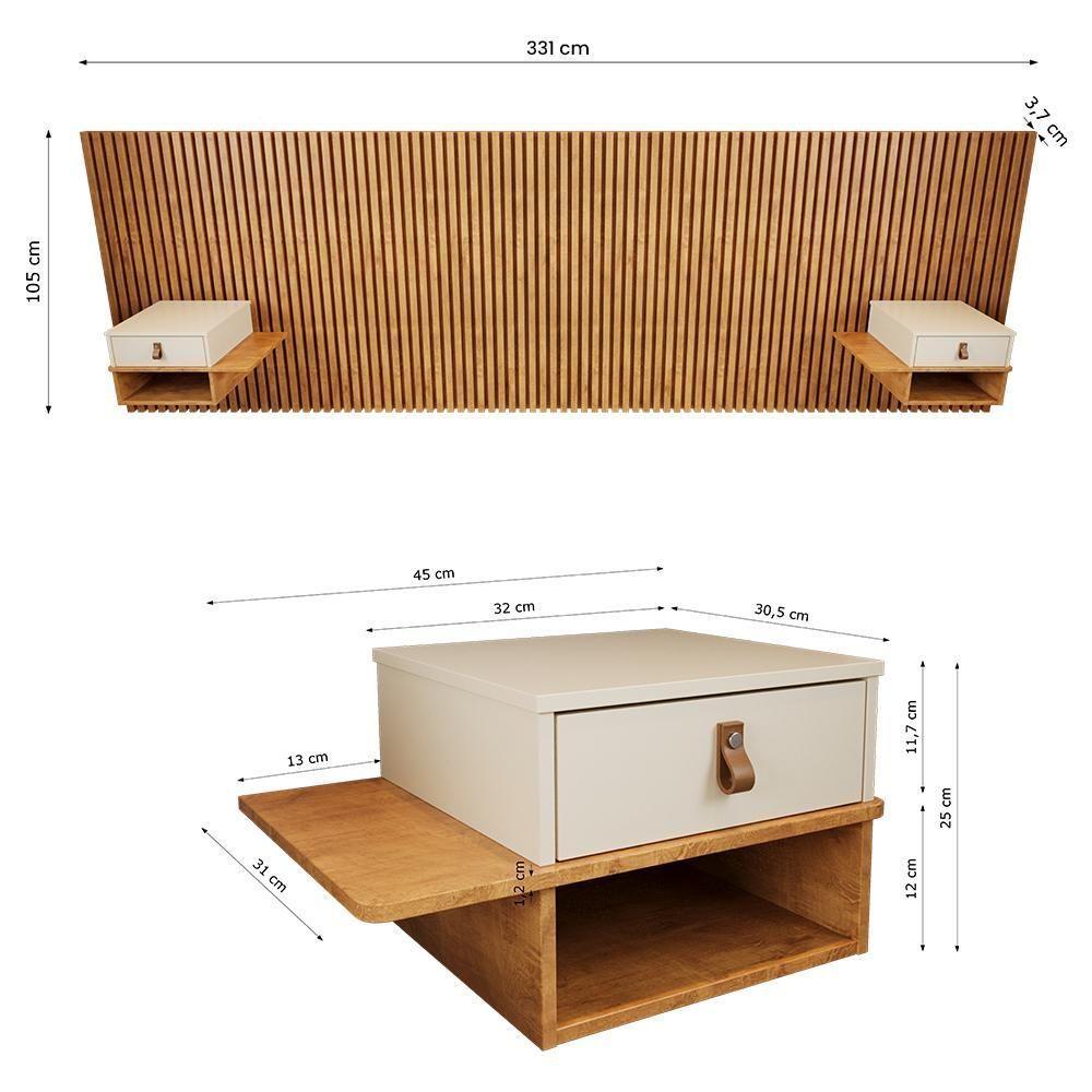 Cabeceira King Ripada Quarto Manila 2 Mesas Com Gaveta Nature/perola Nature/perola - 4