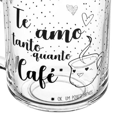 Jogo 8 Caneca De Café Te Amo Vidro Transparente 220ml Xícara Lyor