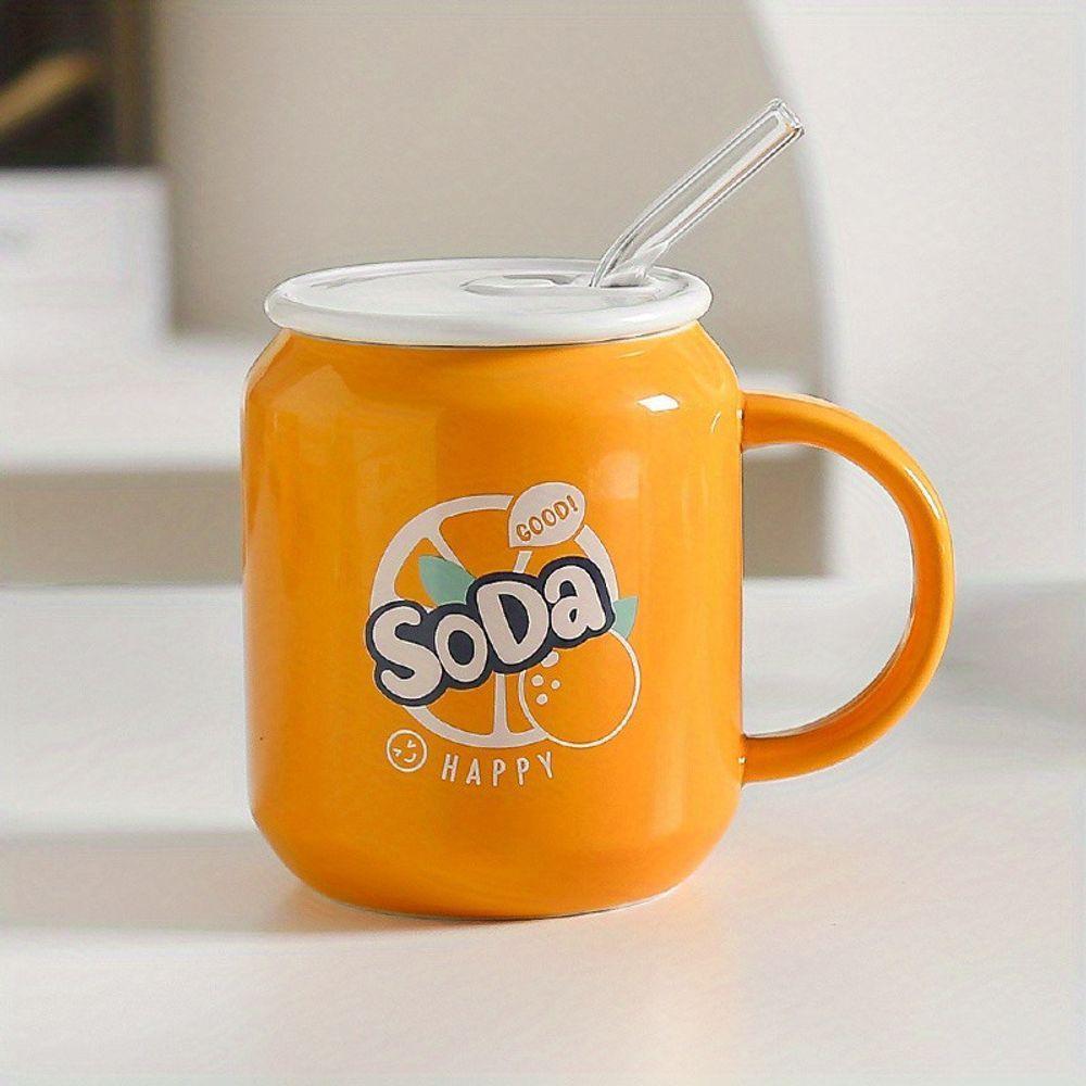 Caneca De Cerâmica Com Canudo Refrigerante Soda Cola 380ml Laranja - 1