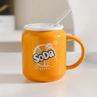 Caneca De Cerâmica Com Canudo Refrigerante Soda Cola 380ml Laranja - 1