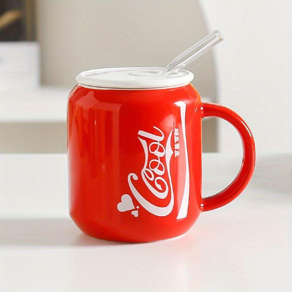 Caneca De Cerâmica Com Canudo Refrigerante Soda Cola 380ml Vermelho - 1