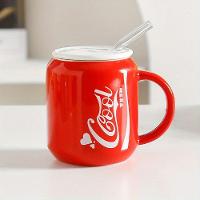 Caneca De Cerâmica Com Canudo Refrigerante Soda Cola 380ml Vermelho - 1