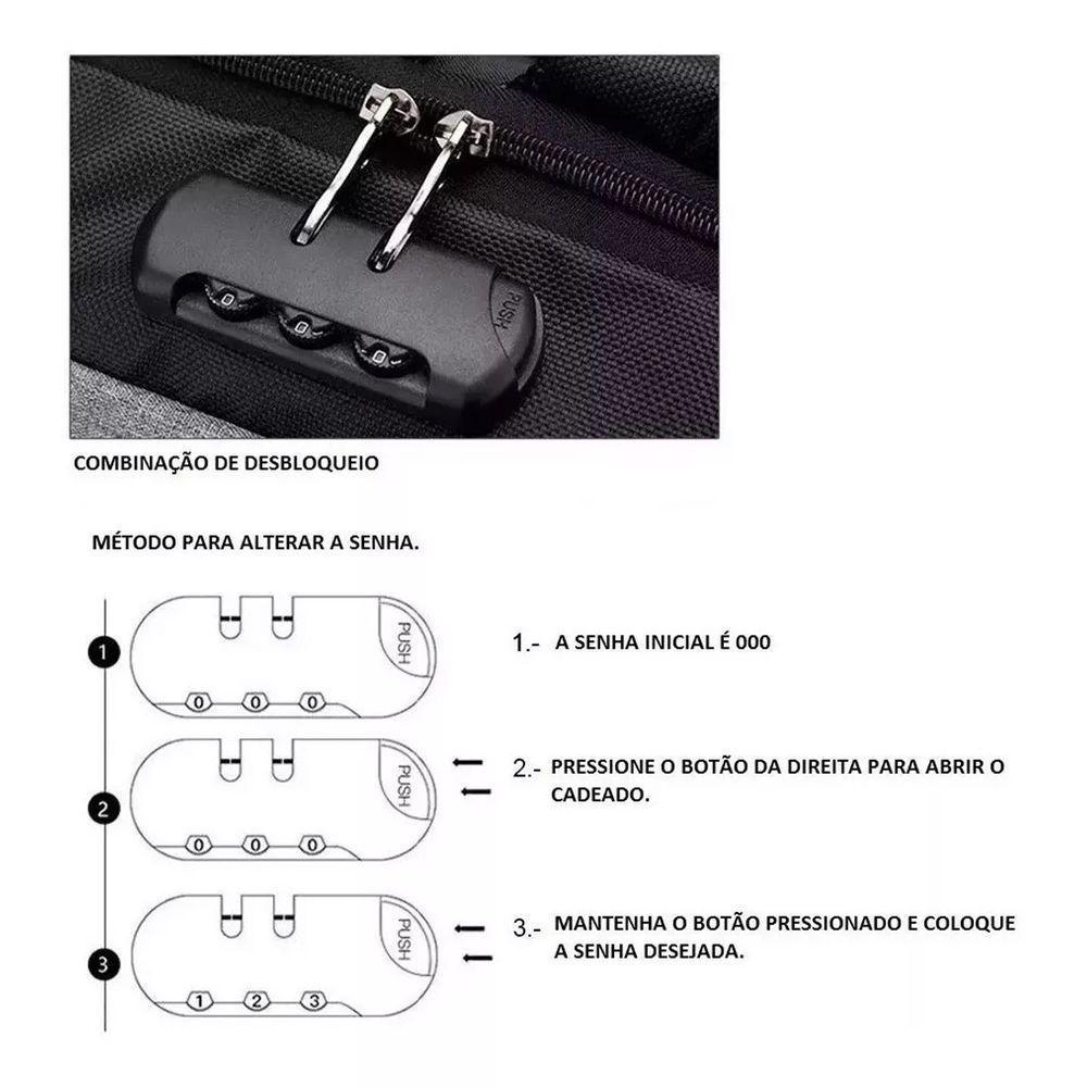 Mochila Notebook Com Cadeado Anti Furto Lorben Saída Cabo Auxiliar Usb Fone Ouvido Gt6238 - 2