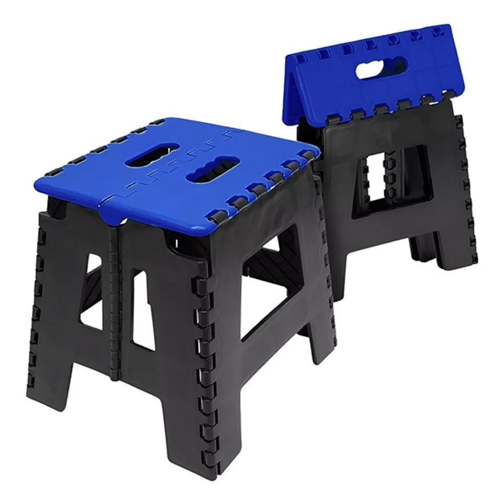 Banco Dobrável Para Camping Multiuso Até 100kg Banqueta Plástico Azul Escuro - 3