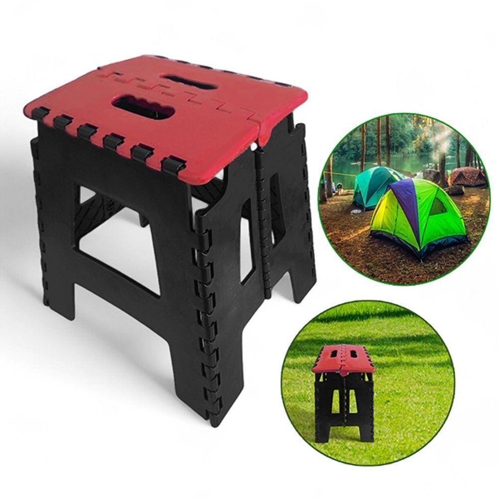 Banqueta Dobrável Portátil Com Alça Para Transporte Até 100kg Plástico Resistente Vermelho - 3