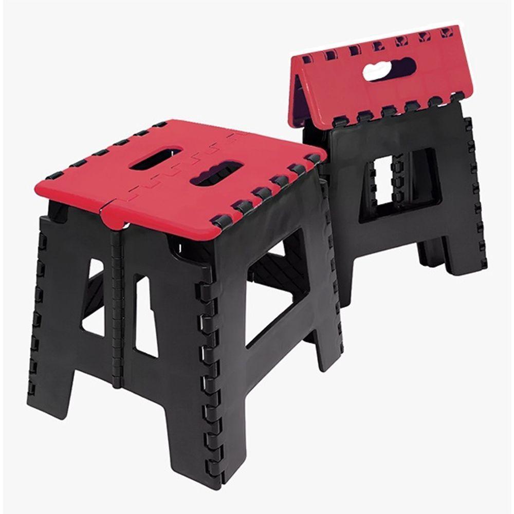 Banqueta Dobrável Portátil Com Alça Para Transporte Até 100kg Plástico Resistente Vermelho - 5