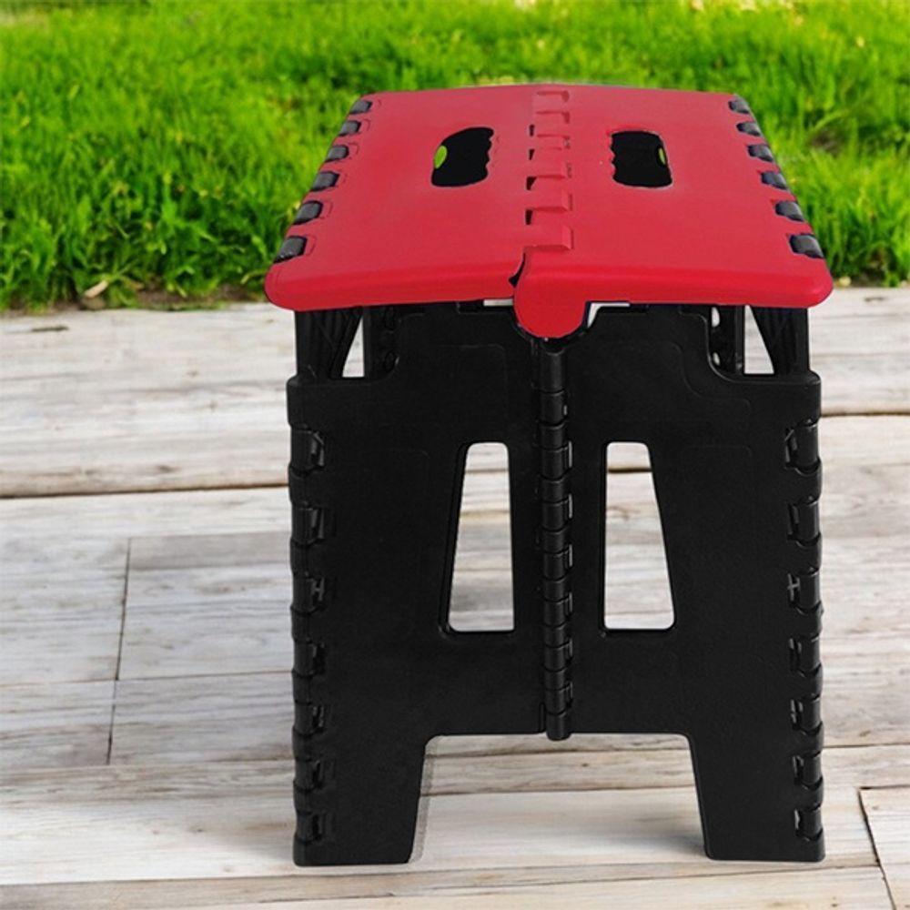 Banco Dobrável Para Camping Multiuso Até 100kg Banqueta Plástico Vermelho - 2