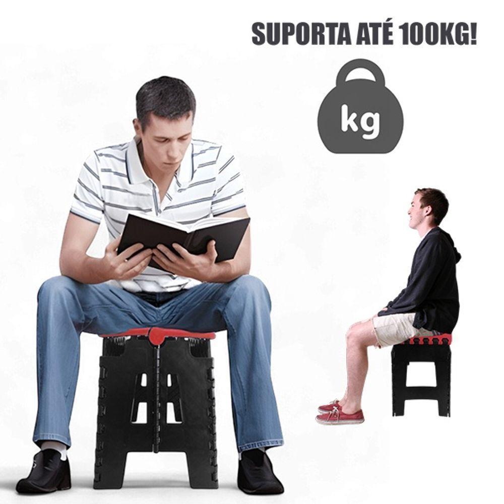 Banco Dobrável Para Camping Multiuso Até 100kg Banqueta Plástico Vermelho - 3