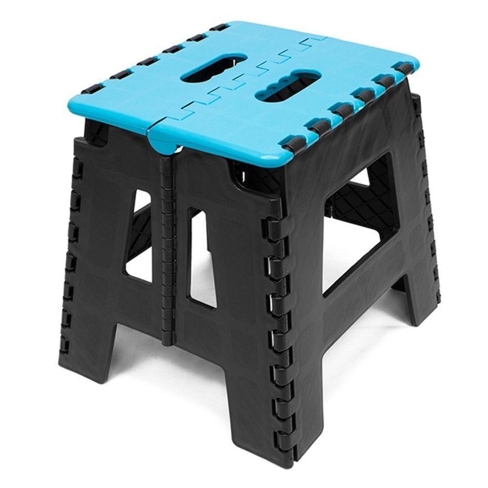 Banco Dobrável Para Camping Multiuso Até 100kg Banqueta Plástico Azul - 1