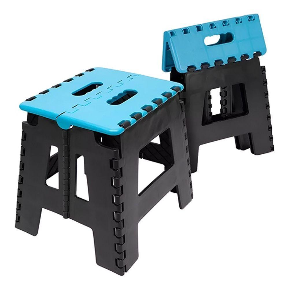 Banco Dobrável Para Camping Multiuso Até 100kg Banqueta Plástico Azul - 2