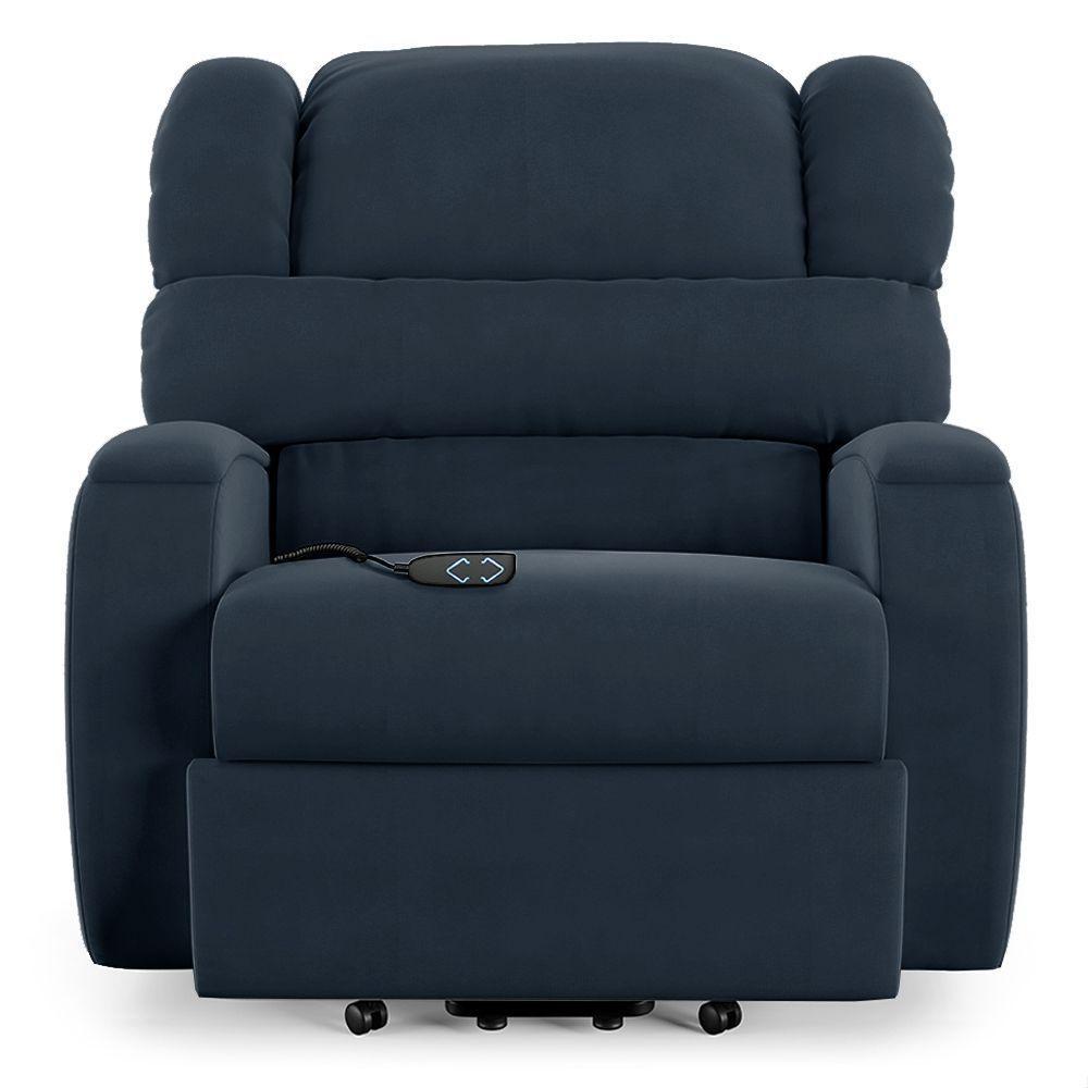 Poltrona Do Papai Reclinável Napoli Elevação Lift Elétrico Veludo Azul Fh1 - 1