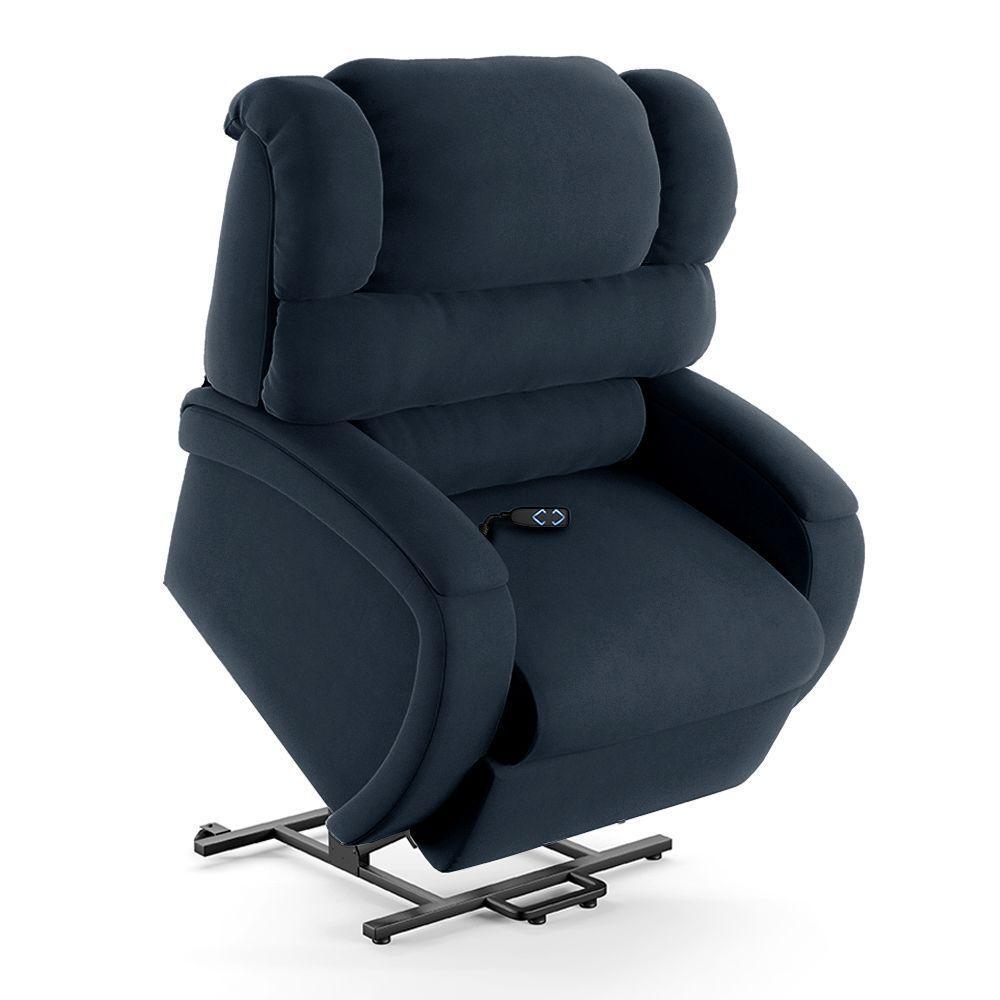 Poltrona Do Papai Reclinável Napoli Elevação Lift Elétrico Veludo Azul Fh1 - 4