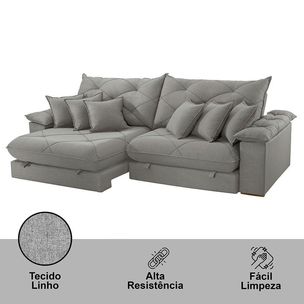 Sofá ágata Linho Dois Módulos De 100cm B25 Meu Sofá Online A230 Linho Cinza - 6