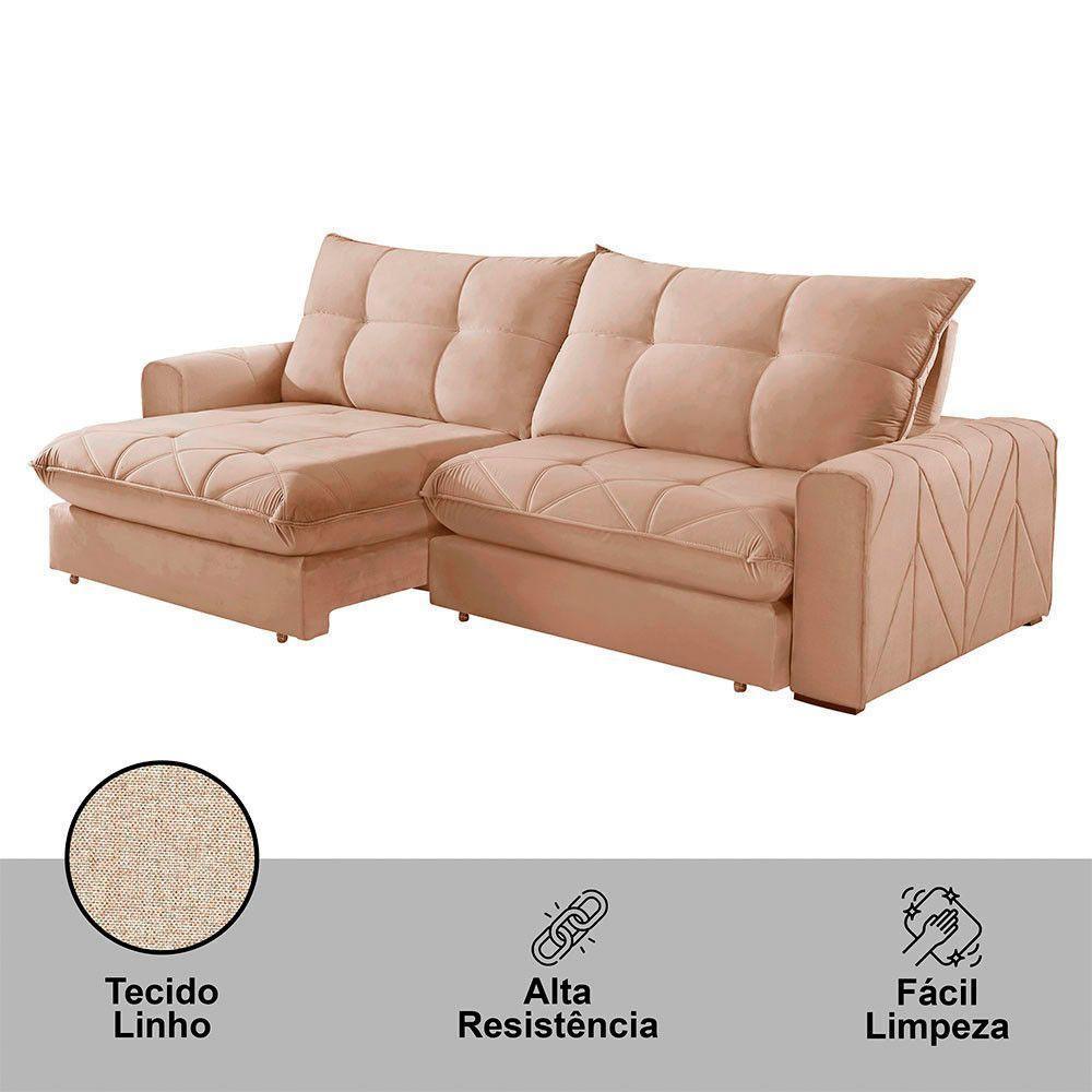 Sofá Firenze Linho 02 Módulos De 120cm B25cm Meu Sofá Online A226 Linho Bege - 4