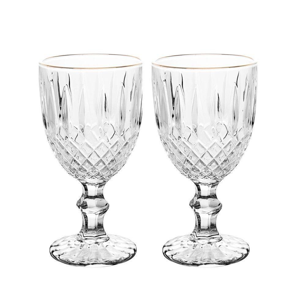 Jogo 2 Taça De Vidro Transparente Com Borda Dourada Fio De Ouro Greek 345ml Wolff - 1