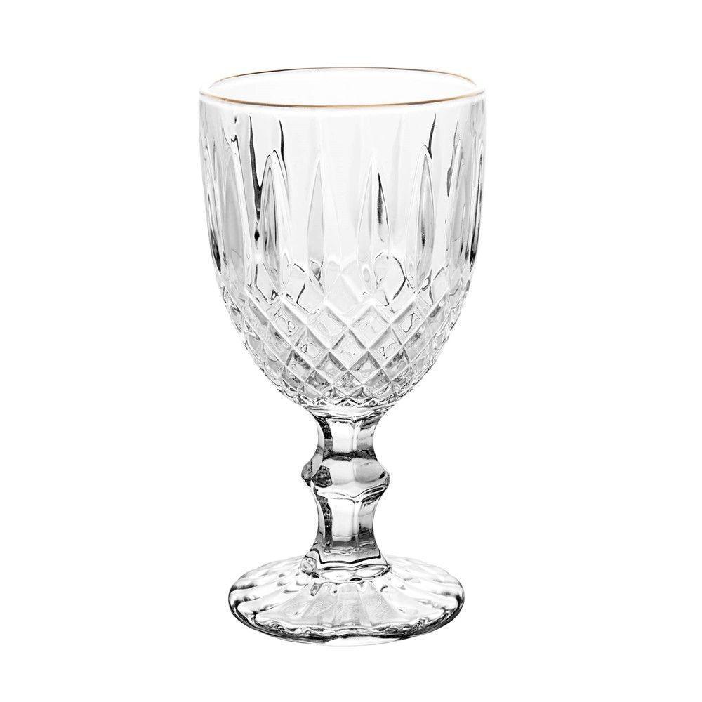 Jogo 2 Taça De Vidro Transparente Com Borda Dourada Fio De Ouro Greek 345ml Wolff - 3