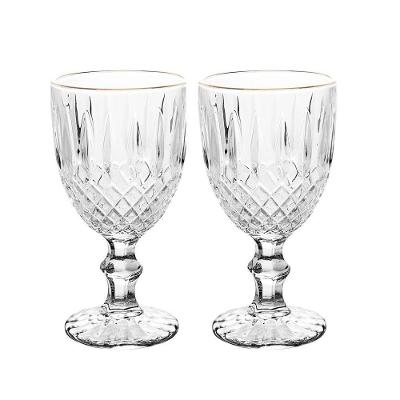 Jogo 2 Taça De Vidro Transparente Com Borda Dourada Fio De Ouro Greek 345ml Wolff