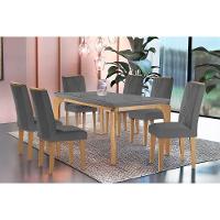 Sala De Jantar Completa Londrina C- Tampo Madeirado C- Vidro Canto Curvo 180x90cm E 6 Cadeiras Amsterdã Imbuia-grafite - Suede Grafite - Rufato - 1