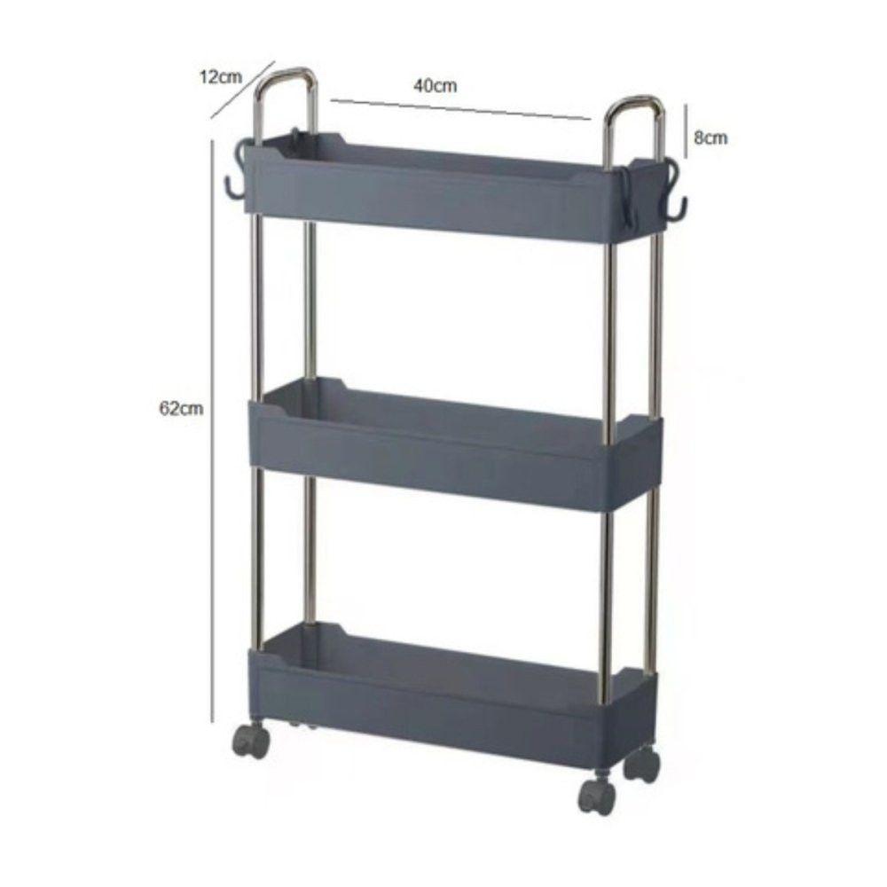 Prateleira Multiuso 3 Andares Com Rodinha Cinza - 2