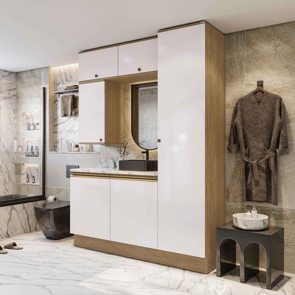 Conjunto Para Banheiro Kappesberg Celeste 6 Peças Nogueira/Branco 170cm - 1