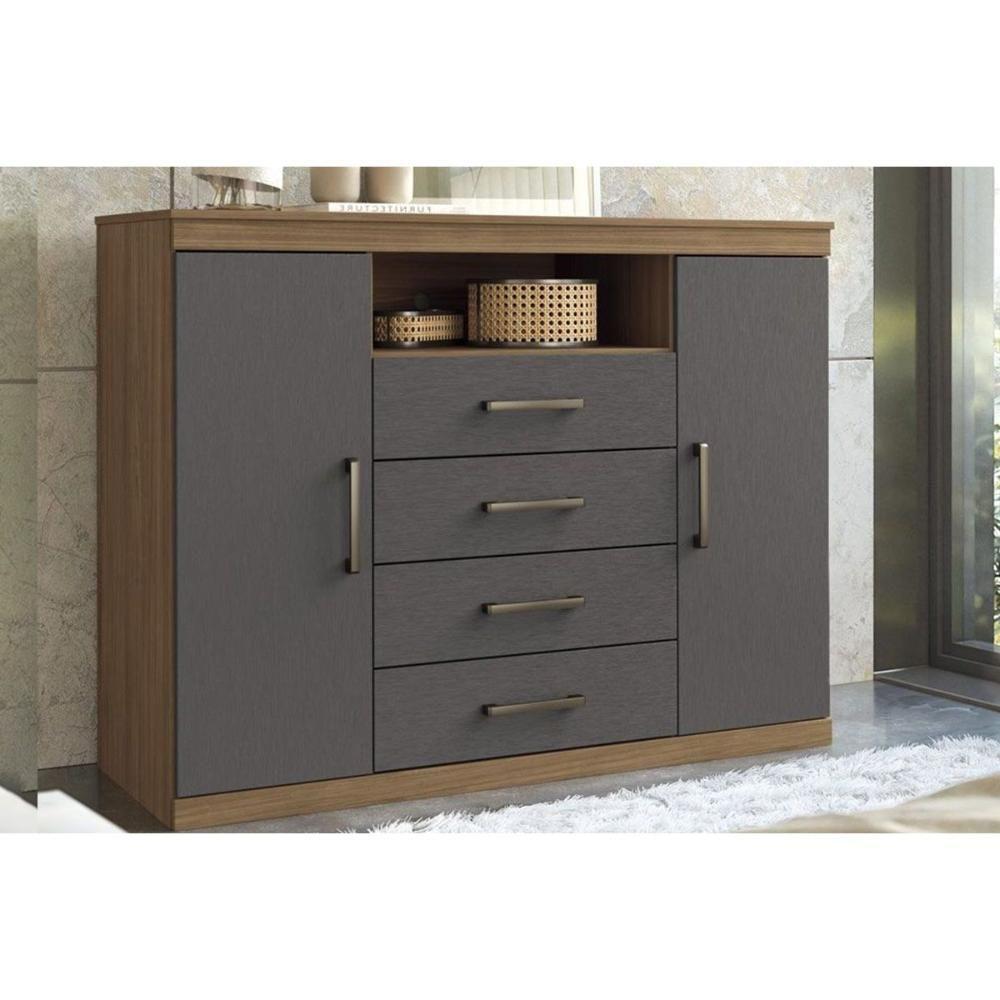 Cômoda De Quarto Master com 2 Portas 1 Nicho E 4 Gavetas Jatoba-grafitte - Santos Andirá - 1