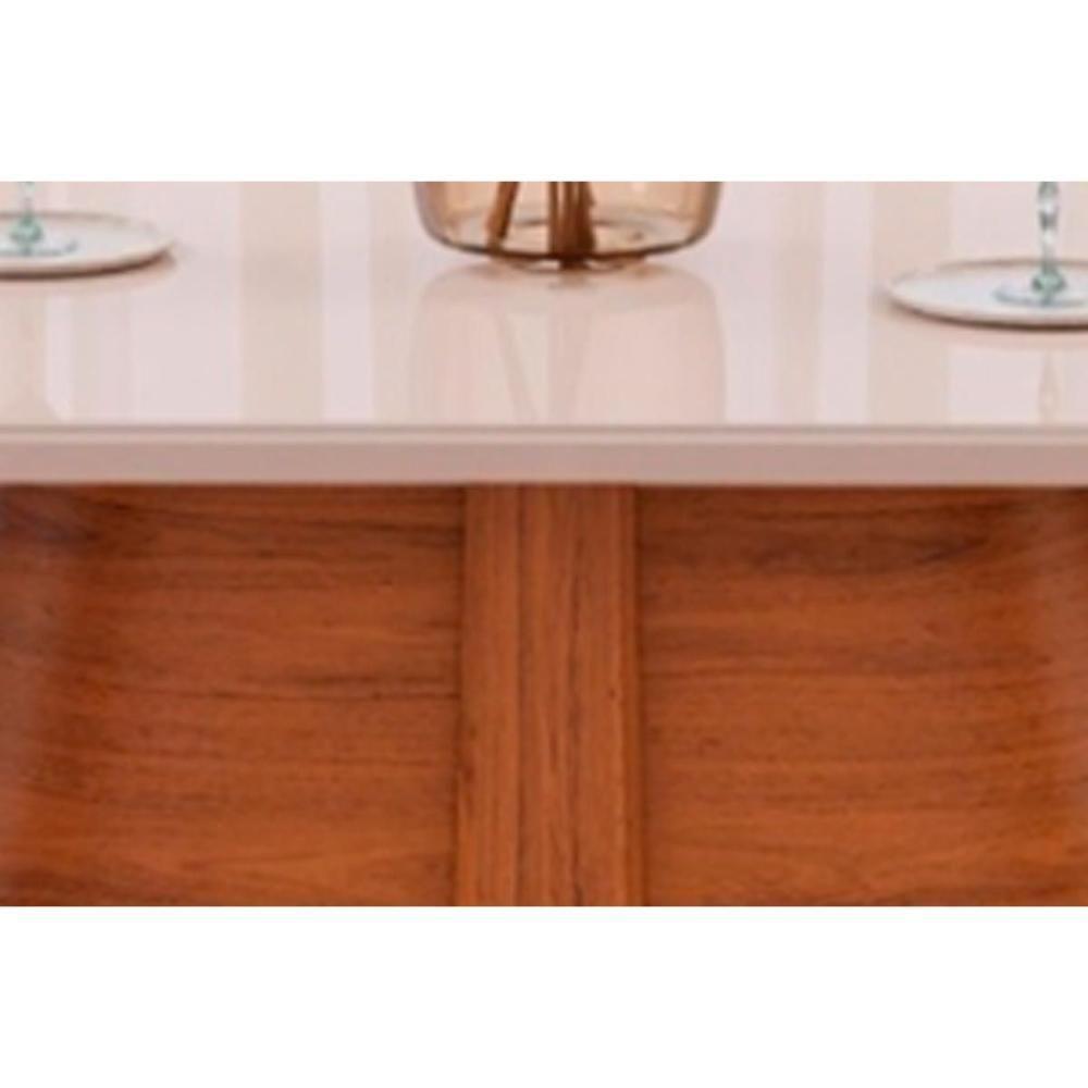 Mesa De Sala Jantar Ryze C- Tampo Madeirado Vidro Curvo 180x100cm Freijó-off White - Dj Móveis - 3