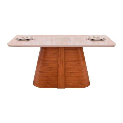 Mesa De Sala Jantar Ryze C- Tampo Madeirado Vidro Curvo 180x100cm Freijó-off White - Dj Móveis