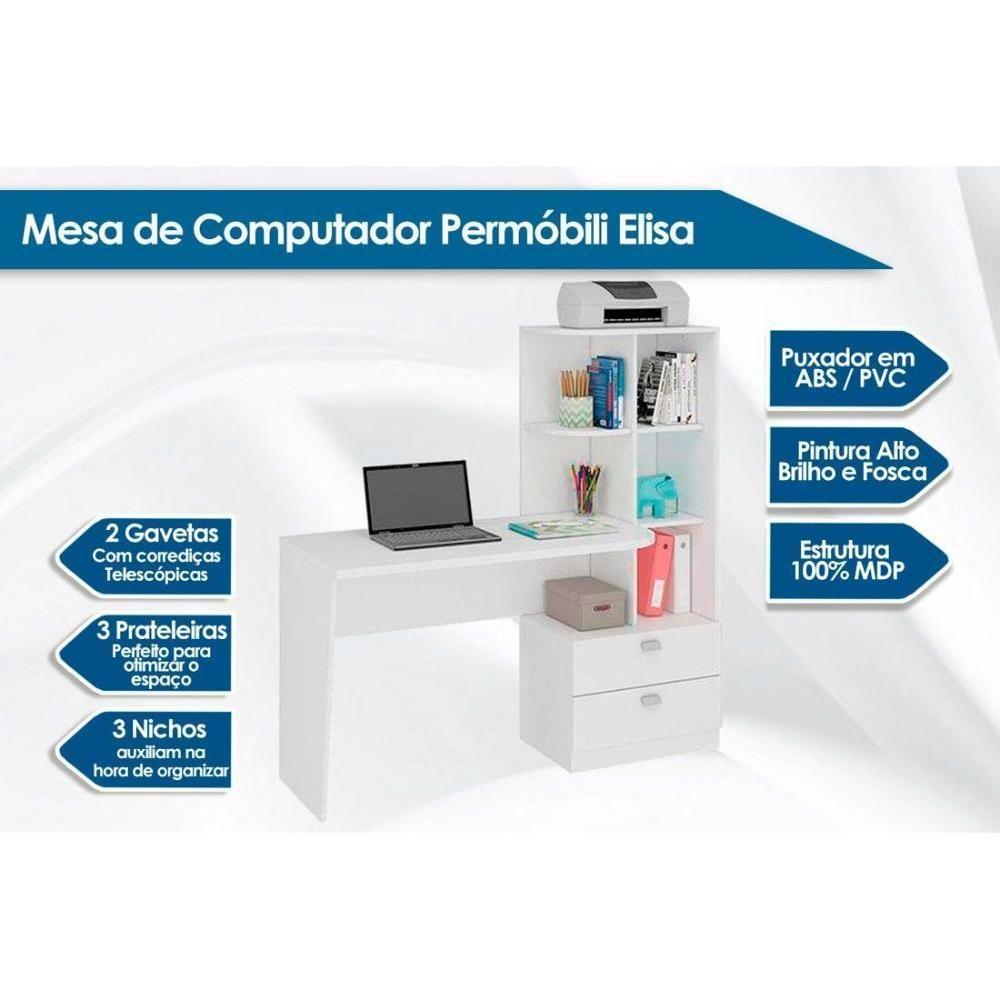 Mesa De Computador Solteiro Elisa 2 Gavetas E 6 Nichos Nature - Permóbili - 2