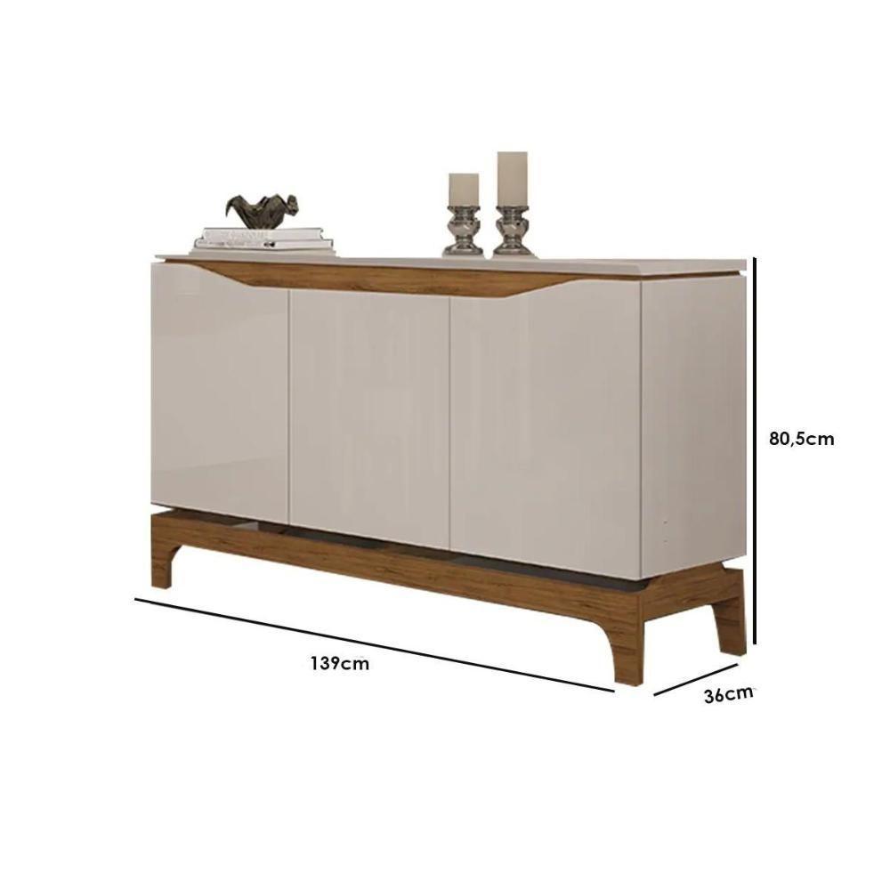 Buffet De Sala Jantar Nice 3 Portas Freijó-off White - Dj Móveis - 2