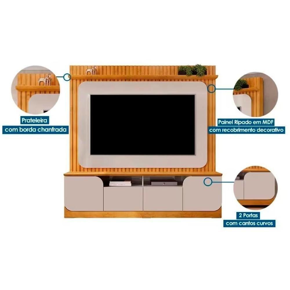 Home P/ Tv Até 65 Polegadas Vogue C/ Prateleira Nichos E Pés 182x183cm Cedro/bali - Dj Móveis - 3