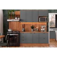 Cozinha Completa Bella 9 Peças (2aéreos+2balcões+5complementos) C9p60 Nogal-cinza - Carraro - 1