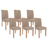 Cadeira Sala De Jantar Clarice Kit 6 Un Madeirado- Linho Bege - Cimol - 1