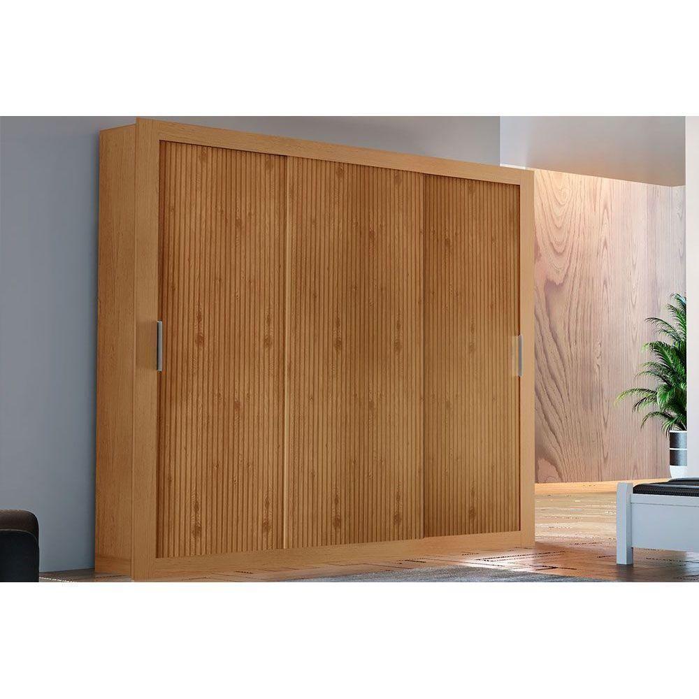 Guarda Roupa 3 Portas De Correr E 4 Gavetas Veneza Naturalle-ripado 3d - 1
