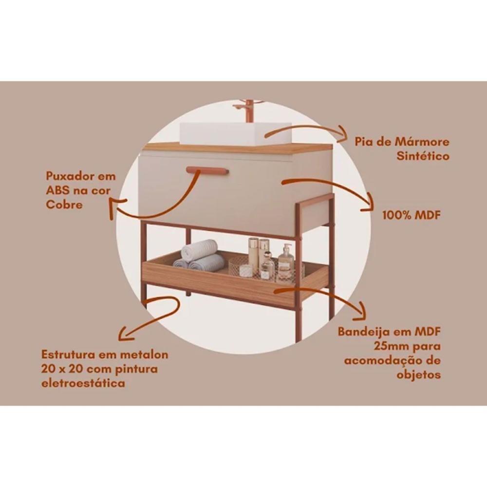 Gabinete De Banheiro Balcão Portinari 1 Porta Com cuba 80cm Titanio-freijo - Mgm - 2
