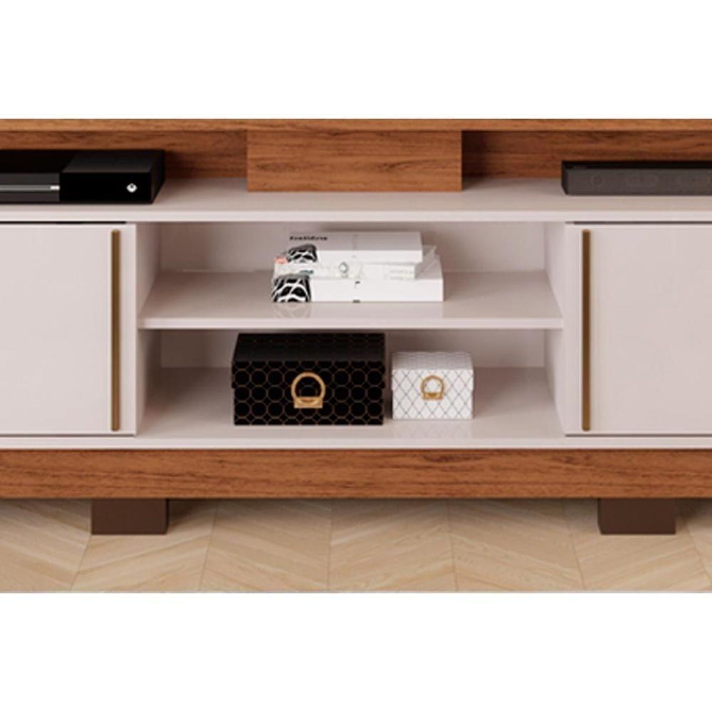 Home P/ Tv Até 70 Polegadas Martino C/ Prateleira Nichos E Pés 200x190cm Freijó/off White - Dj Móveis - 4