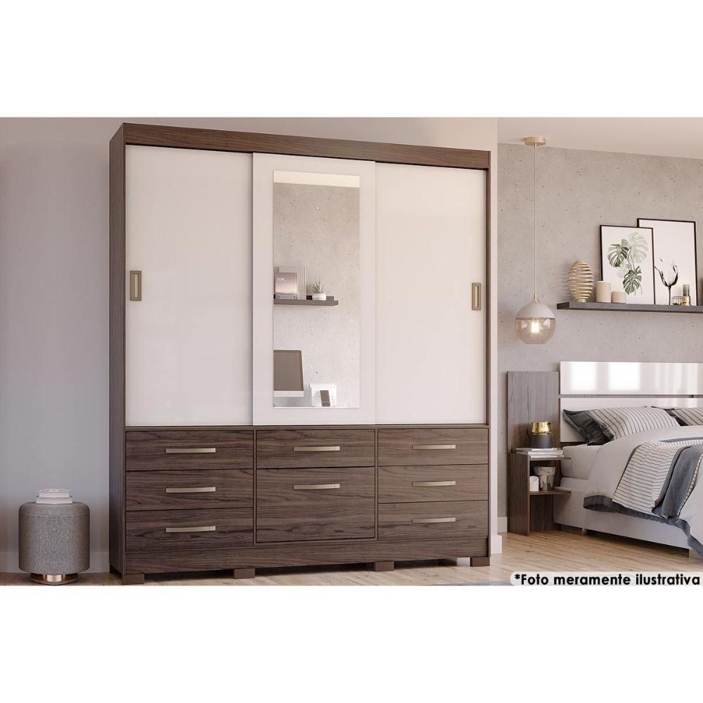 Guarda Roupa Casal 3 Portas De Correr E 7 Gavetas C- Espelho Luiza Cinamomo-off White - Panan - 6