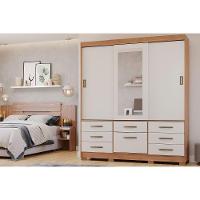 Guarda Roupa Casal 3 Portas De Correr E 7 Gavetas C- Espelho Luiza Cinamomo-off White - Panan - 1