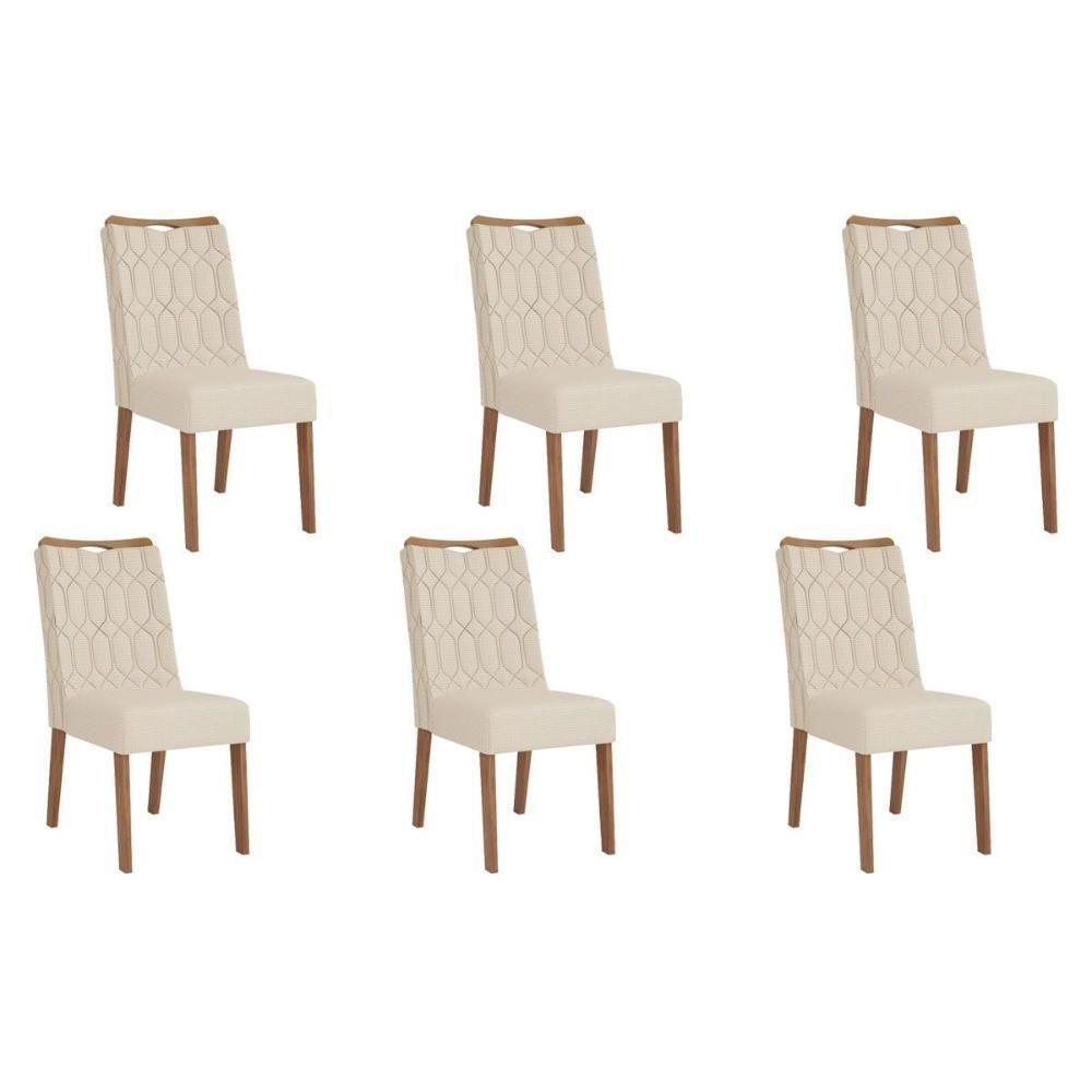 Cadeira Sala De Jantar Bia Kit 6 Un Freijo-linho Neve - Dj Móveis - 1