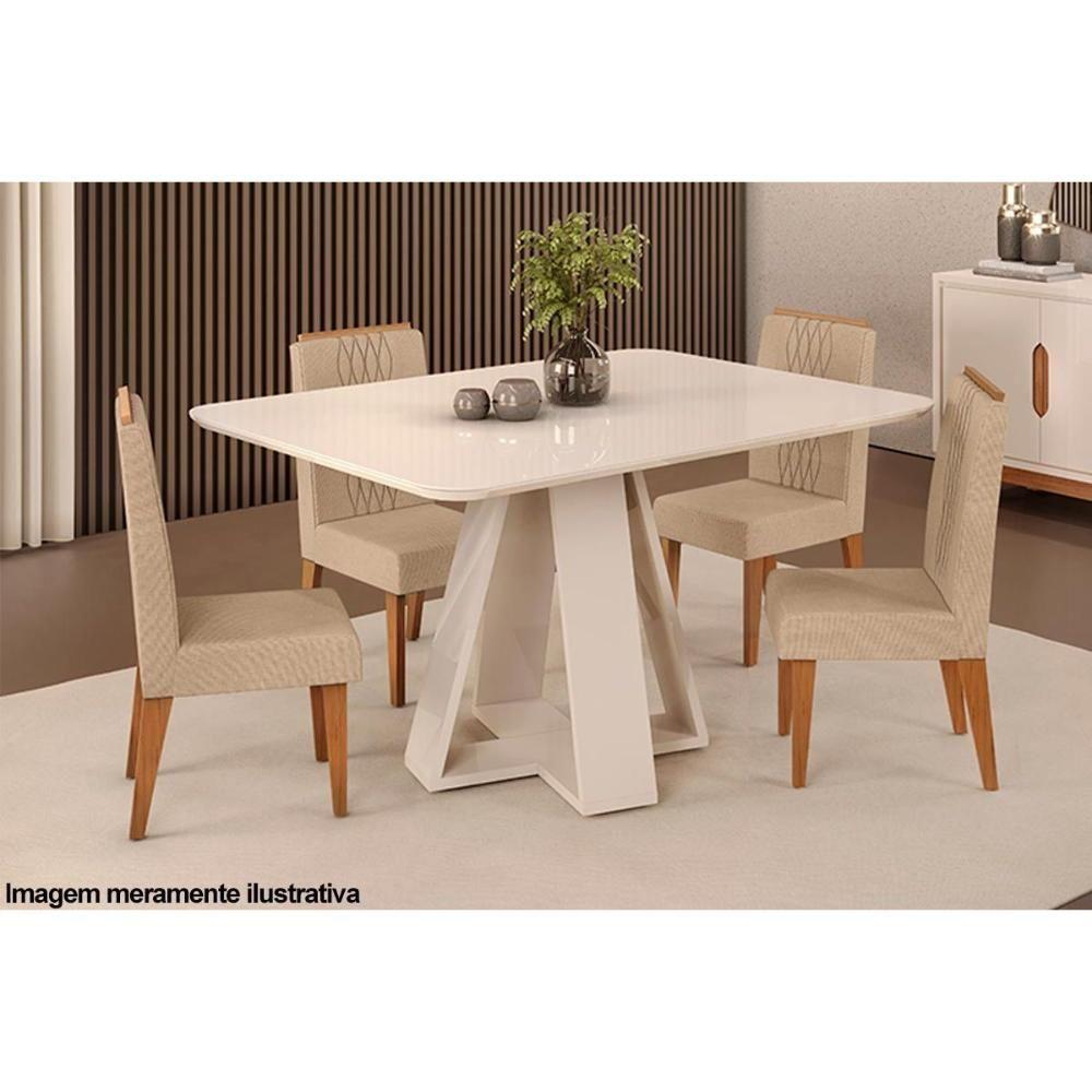 Mesa De Sala Jantar Celeste C- Tampo Madeirado Vidro Curvo 120x90cm Cedro-off White - Dj Móveis - 6