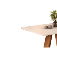 Mesa De Sala Jantar Celeste C- Tampo Madeirado Vidro Curvo 120x90cm Cedro-off White - Dj Móveis - 5