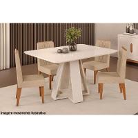 Mesa De Sala Jantar Celeste C- Tampo Madeirado Vidro Curvo 120x90cm Cedro-off White - Dj Móveis - 6