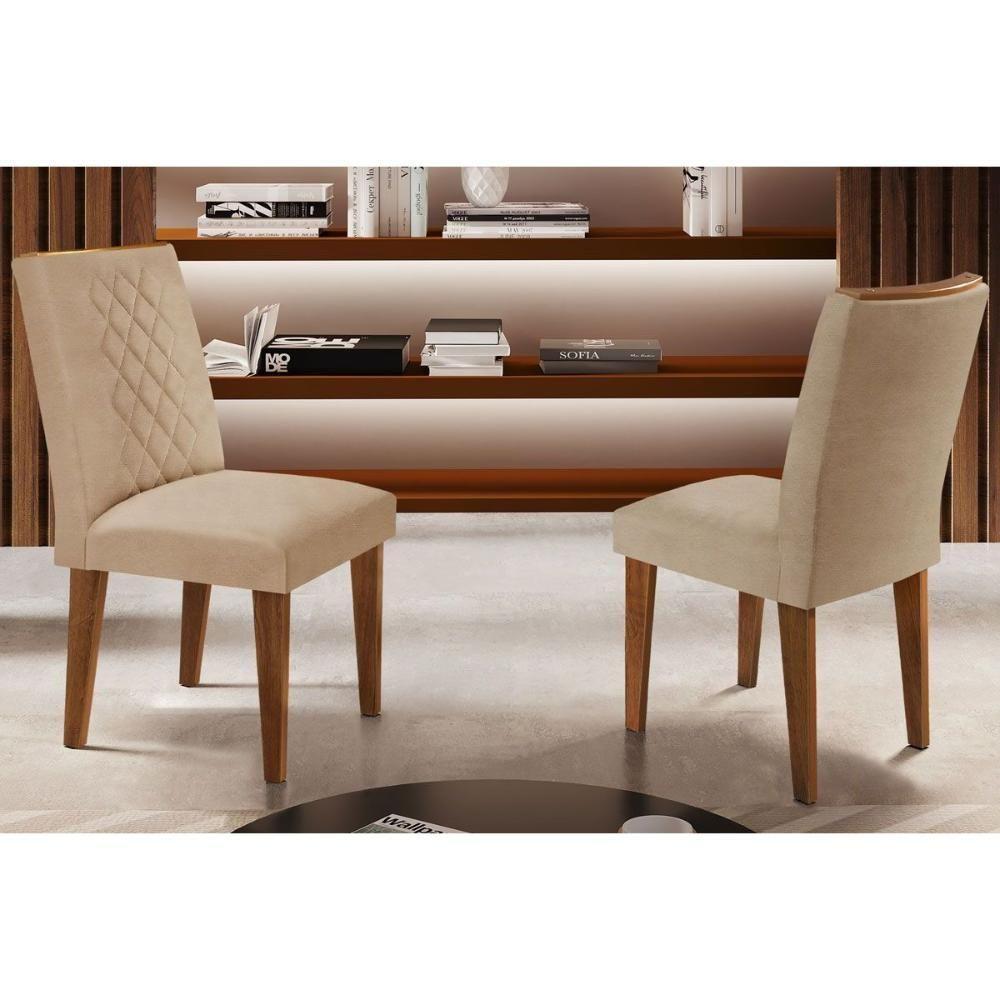 Cadeira Sala De Jantar Jade Kit 2 Un Madeira Capuccino-linho Bege Turim - Rufato - 1