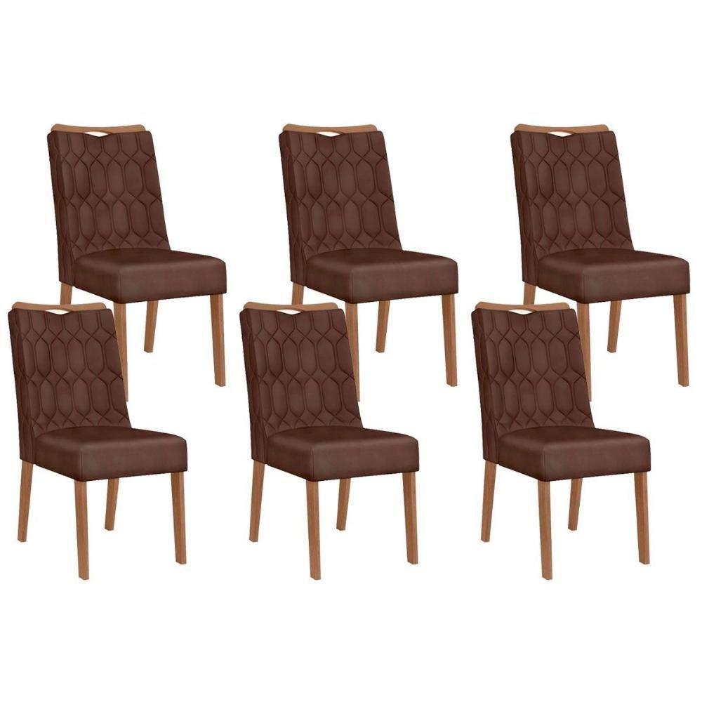 Cadeira Sala De Jantar Bia Kit 6 Un Cedro-suede Moca - Dj Móveis - 1