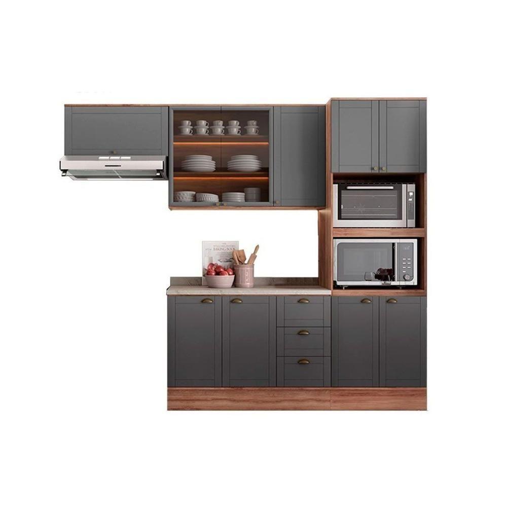 Cozinha Completa Bella 4 Peças (2aéreos+1balcão+1torrequente) C4p197 Nogal-cinza - Carraro - 4