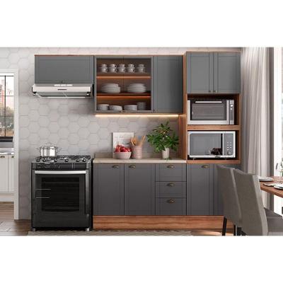 Armário de Cozinha Bella Kit 4 Portas 3 Gavetas MDF 120cm Nogal e Cinza
