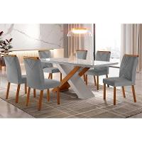 Sala De Jantar Completa Imperatriz Tampo Madeirado C- Vidro Reto 180x90 E 6 Cadeiras Amsterdã Imbuia-off White - Veludo Grafite - Rufato - 1